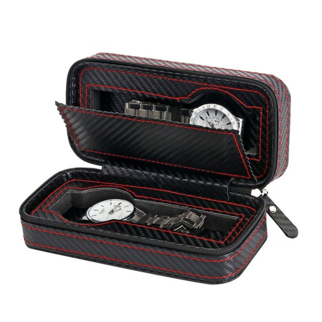 2/4 Grid Carbon Fiber Portable Leather Watch Box