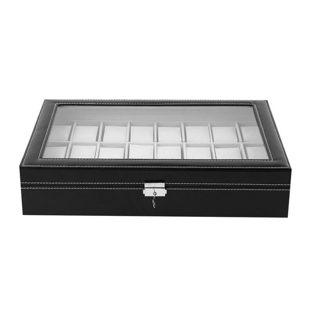 24 Grid Slots PU Leather Watch Box