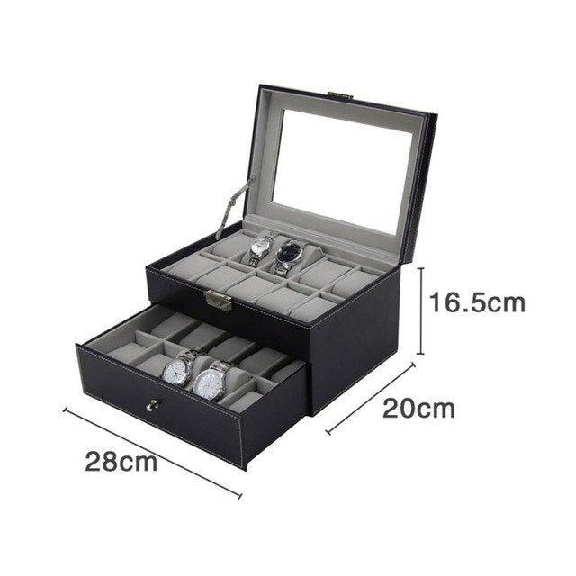 20 Grid Slot Double Layer Leather Watch Box