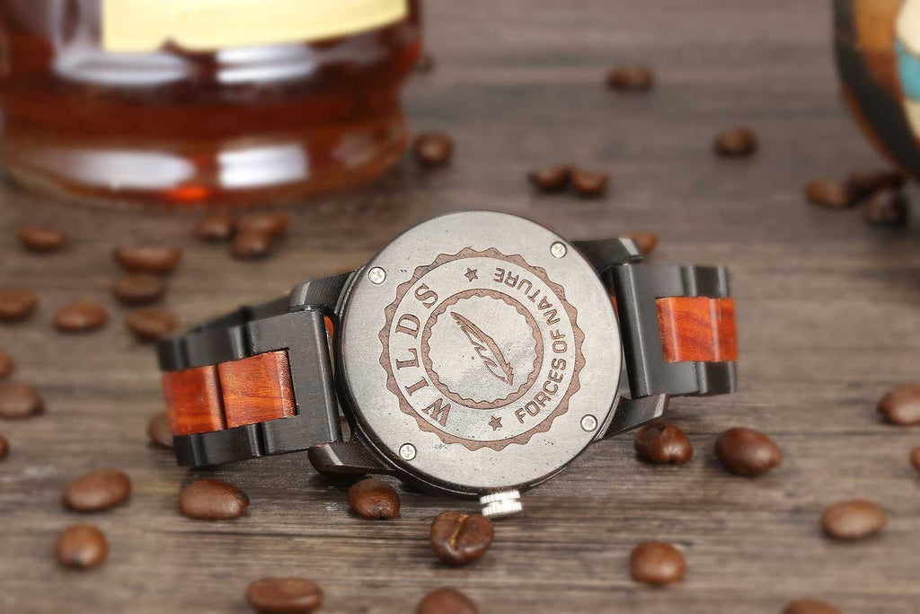 Handcrafted Engraving Ebony & Rose Wood Watch