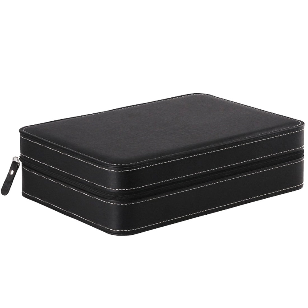 Portable Black Leather 12 Grid Watch Box