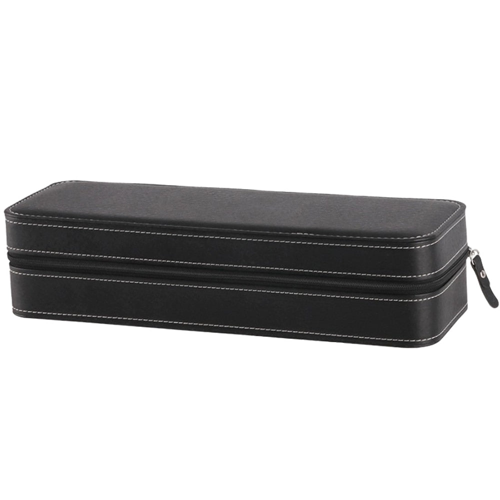 Portable Black Leather 6 Grid Watch Box