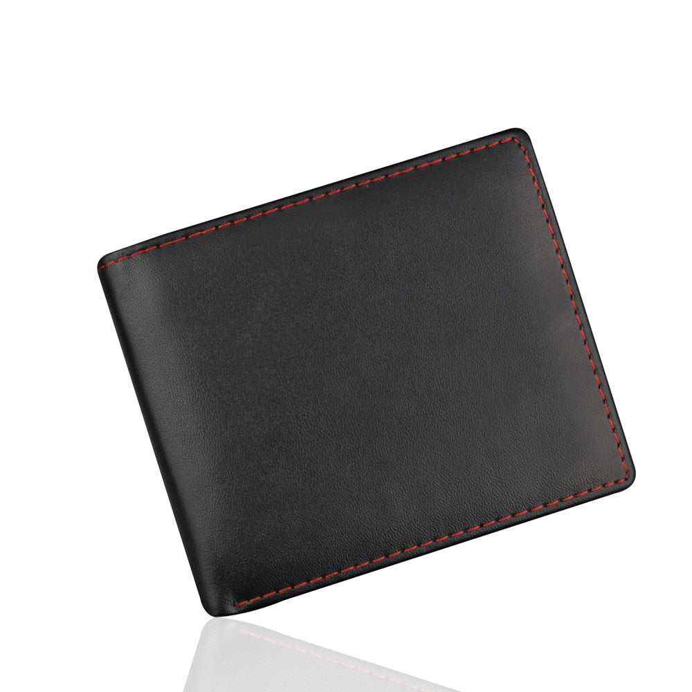 Men's Red Stitching Leather Bi-fold Wallet