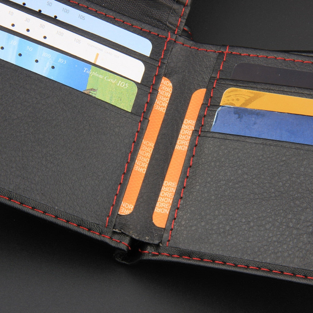 Men's Red Stitching Leather Bi-fold Wallet