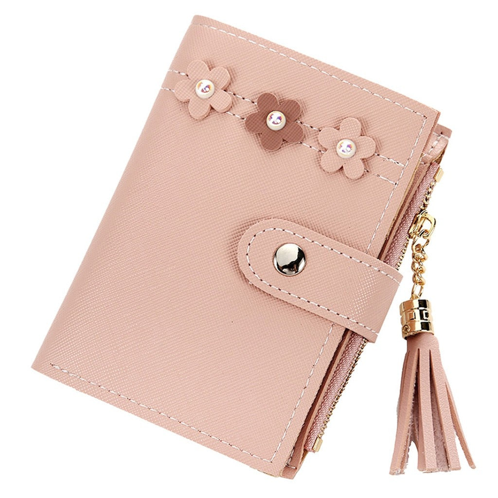 Compact Floral Wallet with Tassel