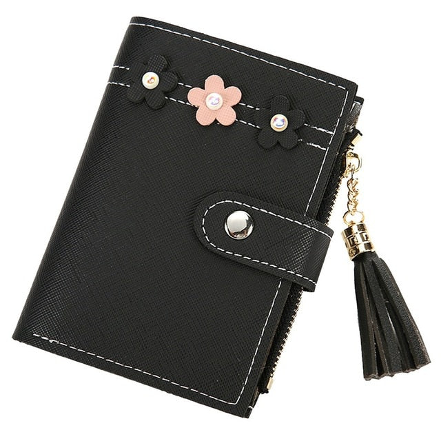 Compact Floral Wallet with Tassel