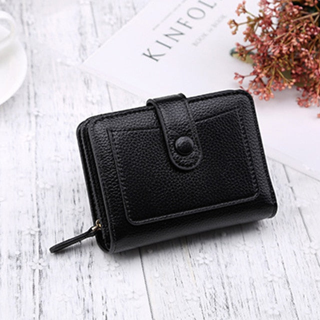 Small Bi-Fold Leather Wallet with Zippered Coin Purse