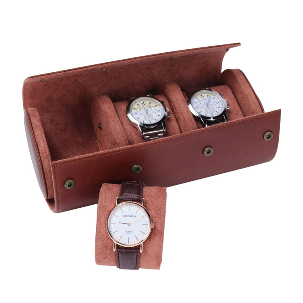 Vintage Portable Leather 3 Slots Watch Storage Box